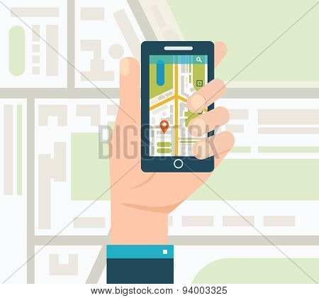 Mobile gps navigation on mobile phone with map.