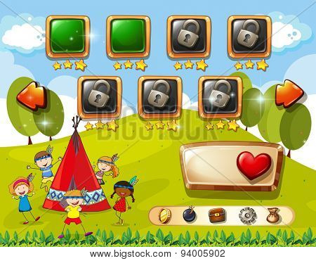 Game template with children and teepee background