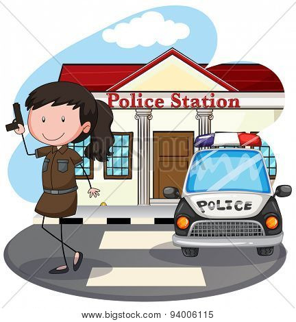 Policewoman with gun at the police station