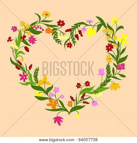 Floral frame with field flowers and herbs
