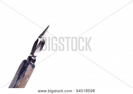 Vintage Penholder .old And Used Writing Pen With Ink Metal Head
