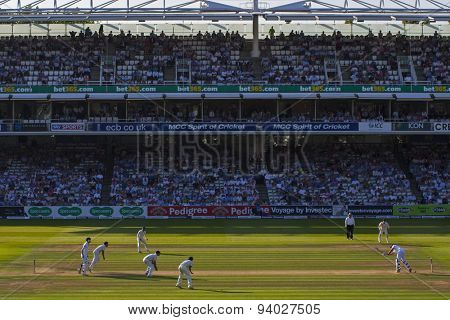 LONDON, ENGLAND - July 18 2013: A general view of play on day one of the Investec Ashes 2nd test match, at Lords Cricket Ground on July 18, 2013 in London, England.