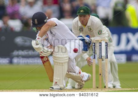 NOTTINGHAM, ENGLAND - July 10, 2013: England's Jonathan Trott and Australia's Brad Haddin during day one of the first Investec Ashes Test match at Trent Bridge Cricket Ground on July 10, 2013