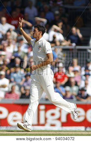 MANCHESTER, ENGLAND - August 02 2013: Mitchell Starc during day two of  the Investec Ashes 3rd test match at Old Trafford Cricket Ground, on August 02, 2013 in London, England.