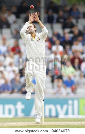 MANCHESTER, ENGLAND - August 03 2013: Nathan Lyon during day three of  the Investec Ashes 3rd test match at Old Trafford Cricket Ground, on August 03, 2013 in London, England.