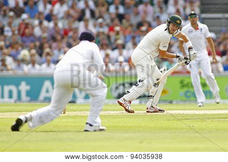 MANCHESTER, ENGLAND - August 01 2013: Shane Watson batting during day one of  the Investec Ashes 3rd test match at Old Trafford Cricket Ground, on August 01, 2013 in London, England.