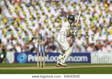 LONDON, ENGLAND - August 21 2013: Chris Rogers plays a shot during day one of the 5th Investec Ashes cricket match between England and Australia played at The Kia Oval Cricket Ground