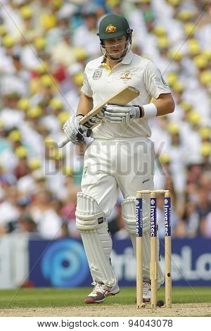 LONDON, ENGLAND - August 21 2013: Shane Watson runs a single during day one of the 5th Investec Ashes cricket match between England and Australia played at The Kia Oval Cricket Ground
