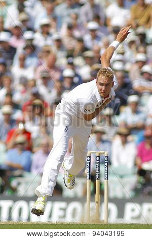 LONDON, ENGLAND - August 21 2013: Stuart Broad bowling during day one of the 5th Investec Ashes cricket match between England and Australia played at The Kia Oval Cricket Ground on August 21, 2013