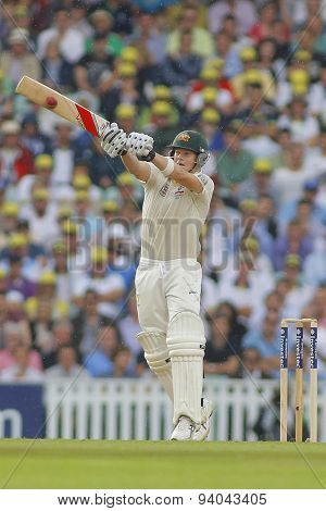 LONDON, ENGLAND - August 22 2013: Steven Smith plays a shot during day two of the 5th Investec Ashes cricket match between England and Australia played at The Kia Oval Cricket Ground