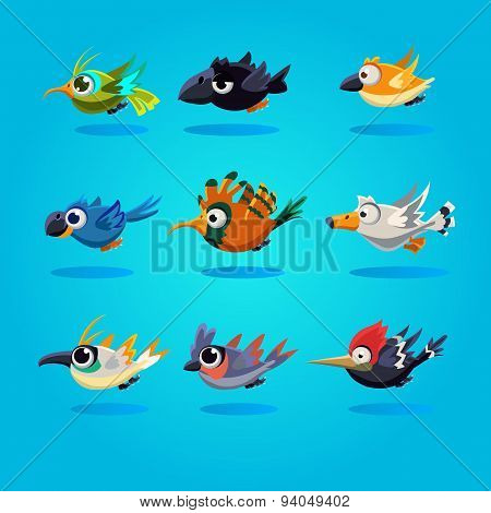 Funny Cartoon Birds, Vector Illustration