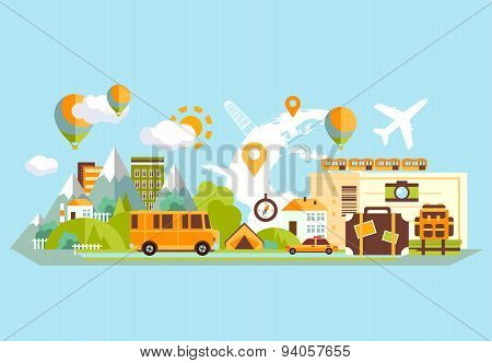 Travel Banner Flat Vector