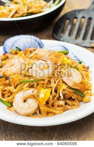 Padthai Thai noodle style on wooden background