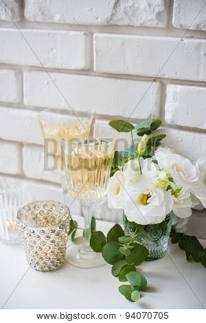 Two vintage glasses of champagne