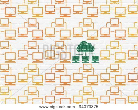 Cloud computing concept: cloud network icon on wall background