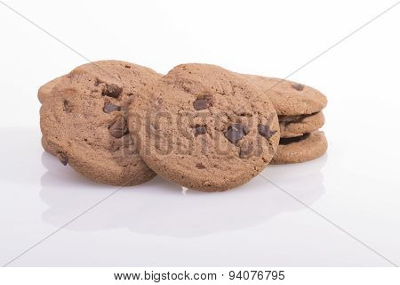 Chocolate chip cookie on white