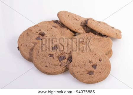 Chocolate chip cookie on white