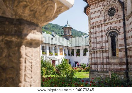 Cozia Monastery Church With Visiting Tourists