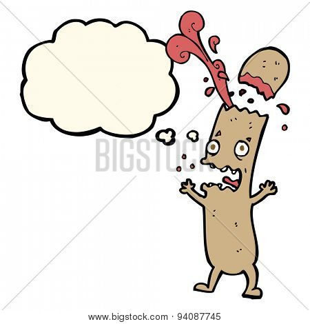cartoon undercooked sausage with thought bubble