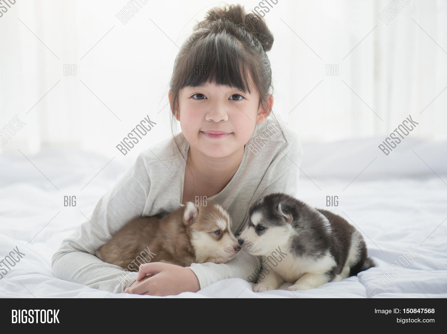 Asian girl dog