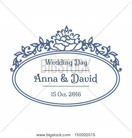 Floral calligraphic wadding badge frame. Vector illustration