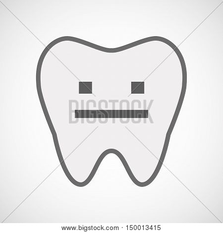 Isolated Line Art Tooth Icon With A Emotionless Text Face