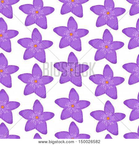 Vector seamless pattern from purple flowers on the white background