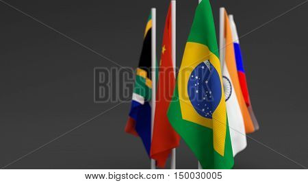 Illustration 3D Render, Flags Of The Five Countries Of The Brics,