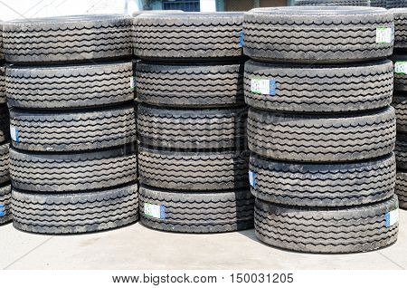 New truck tires stack up rubber a