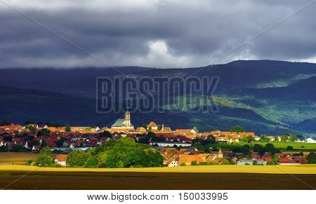 Beautiful Colorful Rural Landscape With Contrast Areas Of Light And Shadows