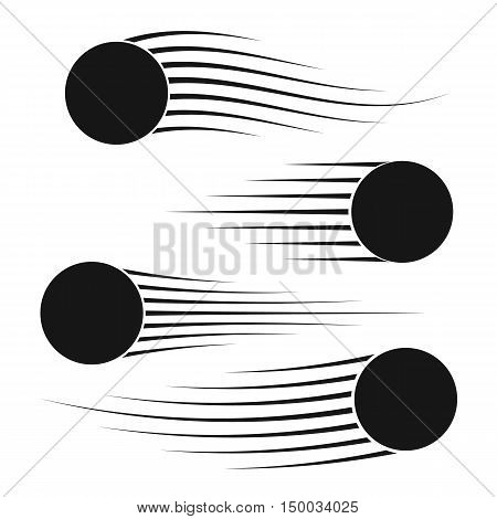 Flying balls set with speed lines. Motion effects collection for your design. Vector illustration