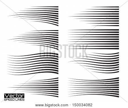 Speed lines set. Motion effects collection for your design. Vector template illustration