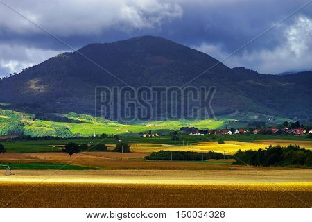 Beautiful Colorful Rural Landscape With Contrast Areas Of Light And Shadows