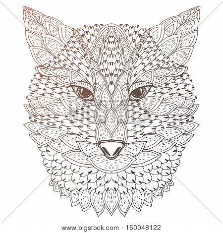 Portrait Of A Wolf. The Dog's Head. Line Art. Black And White Drawing By Hand. Stylized. Decorative.