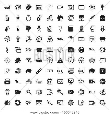 seo 100 icons set for web flat