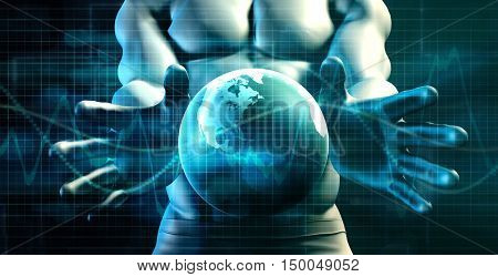 Businessman Executive Holding Globe with Glowing Ray of Light 3D Render