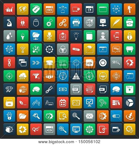 seo 100 icons set for web flat