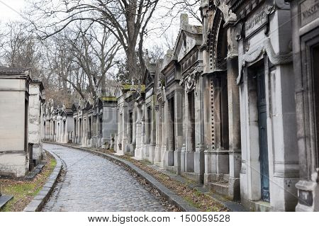 Paris, France - March 01, 2014: Pere Lachaise Cemetery. Pere Lachaise Cemetery is the largest cemetery in the city of Paris