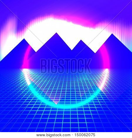 Mountains On A Background Of Neon Lights