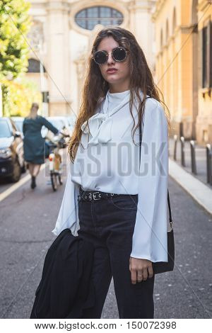 Fashionable Woman Posing During Milan Fashion Week