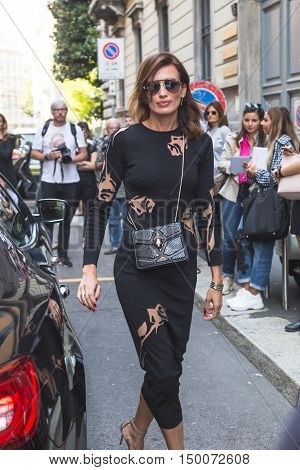 Fashionable Woman Posing During Milan Fashion Week