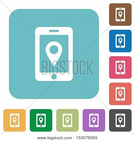 Flat mobile navigation icons on rounded square color backgrounds.