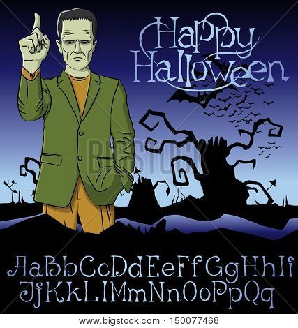 Cartoon Frankenstein vector. Frankenstein Halloween. Halloween background. Monster