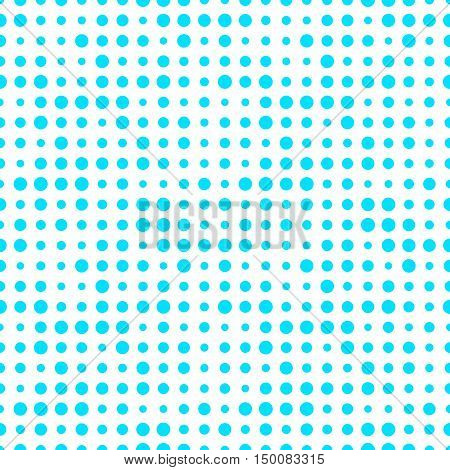 Blue and white seamless pattern with grunge halftone dots. Dotted texture. Halftone dots background. Polka dot infinity. Abstract geometrical pattern of round shape.Screen print. Vector illustration.