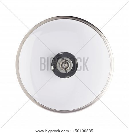 Cap of stainless steel metal cooking pot pan over isolated white background
