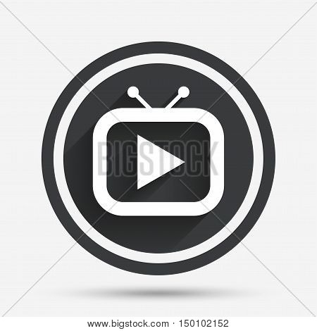 Retro TV mode sign icon. Television set symbol. Circle flat button with shadow and border. Vector