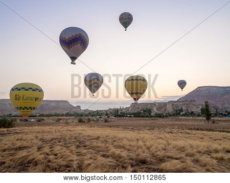 GOREME TURKEY- SEPTEMBER 16 2016: Balloon tour in morning sunrise.