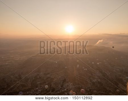 GOREME TURKEY- SEPTEMBER 16 2016: Balloon tour in morning sunrise.