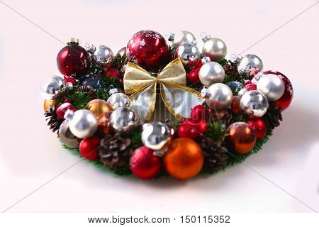 New Year gift on a golden tinsel background boly.