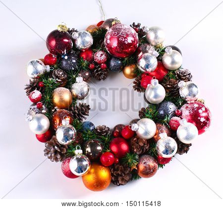 New Year gift on a golden tinsel background boly.